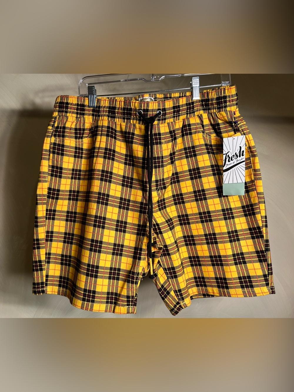Drill Clothing Co. Fresh Prints of Bel-Air Stretch Twill Yellow Plaid Shorts|XL - Picture 14 of 14
